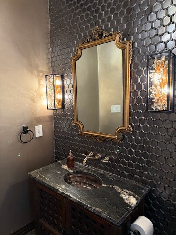 Gallery photos for Elegant Bathroom Transformation with Dark Hexagonal Tiles: Image #2